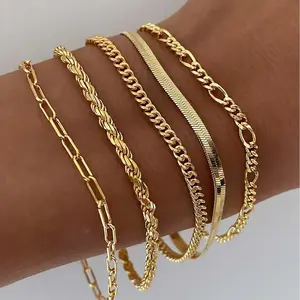 Gold bracelet and anklet, European and American Bohemian jewelry set for women, 6-piece multi-layer chain stackable bracelets, women's accessories, Valentine's Day gift