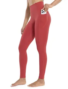 ENERBLOOM Women's Workout Leggings with Pockets High Waist Yoga Pants 28" Cream Soft Athletic Lightweight Tights Full Length