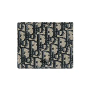 Dior Embroidered Monogram Leather Lining Short Bifold Wallet in Fabric for Men and Women