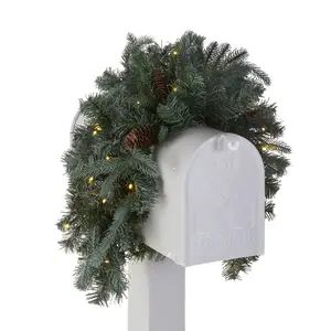 36 in. Pre-Lit Frosted Arctic Spruce Mailbox Swag with LED Lights