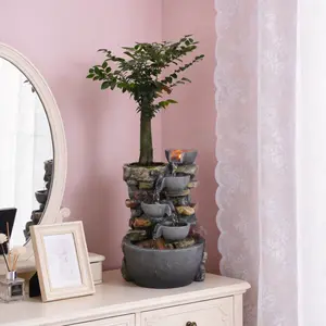 Desktop fountain, four-basin artificial hill fountain, table fountain, indoor fountain, DIY plantable desktop fountain, Zen-like desktop fountain, suitable for meditation and relaxation, home decoration, Mother's Day gift