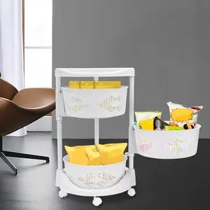 Kitchen Storage Cart 3 Tier Multi-Layer Storage Basket with Wheels Fruit Vegetable Storage Shelves Racks Rolling Storage Cart for Kitchen Living Room Bedroom, White (3 Tier)