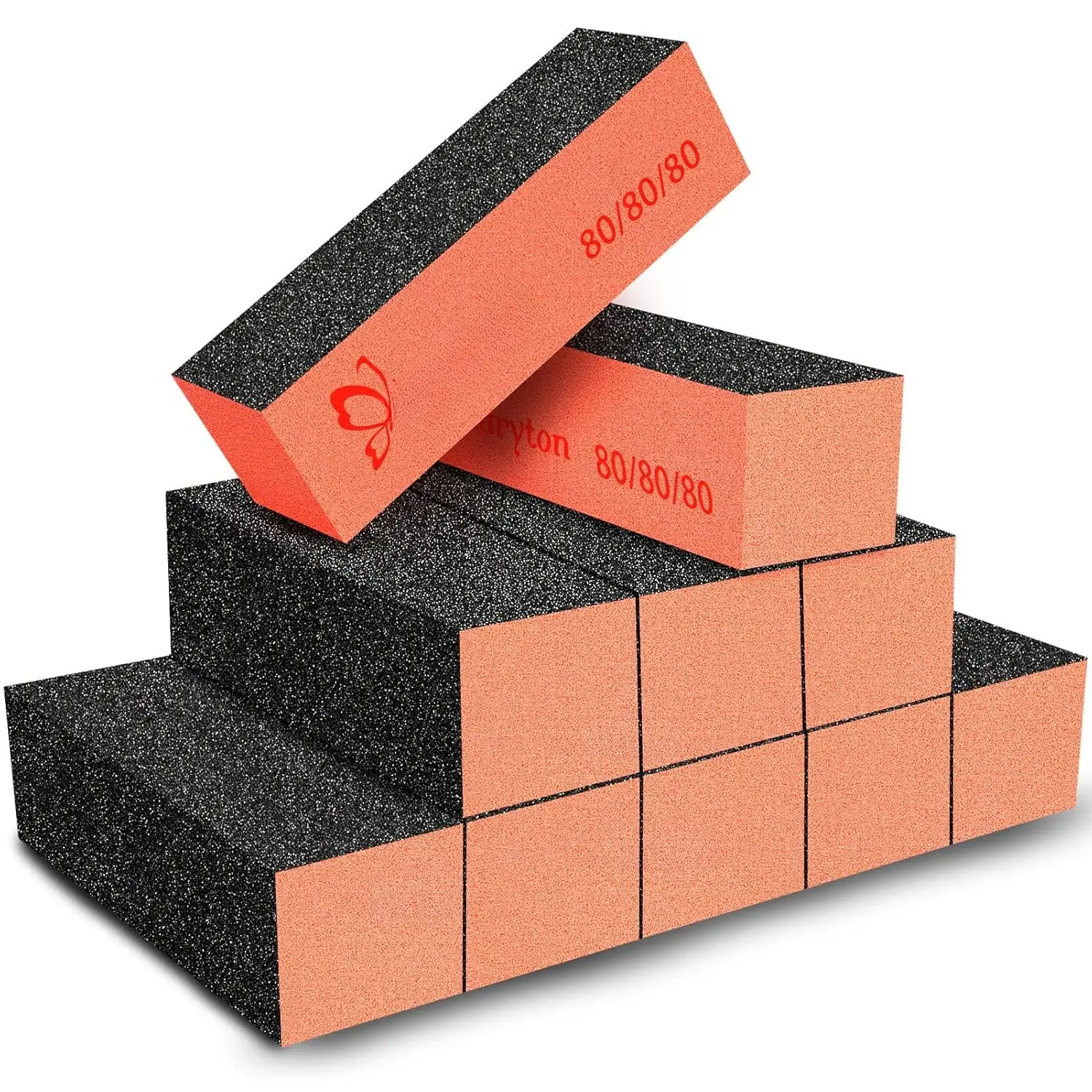 Sanding Blocks, 80/80 Grit  Buffer Files for  Nails Kit Manicure Tool 10 count (Black Orange)
