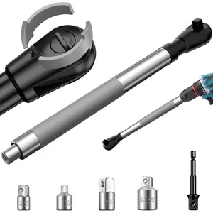 Offset Extension Wrench for Electric Drills,ratchet extension includes with 1/2" 3/8" 1/4" Square Drive Adapters, Ratchet Extender for Tight Spaces