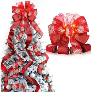 Large Christmas Tree Topper Bow 12.6 X 118 inch Lighted up Christmas Bow with 4 X 3 Yards Ribbon Streamers for Xmas Christmas Tree Decor(Red)