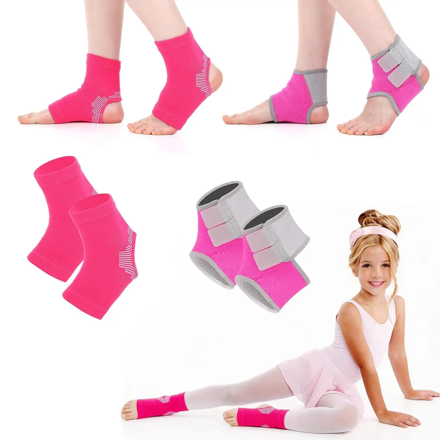 Tarpop 2 Pairs Kids Ankle Brace Set Foot Ankle Support Kids Ankles Sleeve Compression Socks Knitted Fitness Stabilizer Wrap Protector Knitted Child Sleeve Support for Injury Prevention Jogging Running