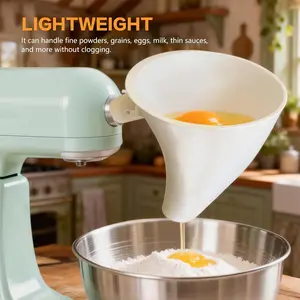 Flour Funnel for Kitchen Aid Stand Mixer, Easy Pour No-Mess Attachment fit for Tilt-Head Stand Mixer 4.5 & 5 Quart (KSM150), White Plastic Kitchen Accessory