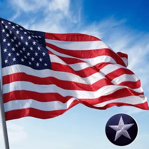 Bandera estadounidense de 3 x 5 pies, serie a prueba de desgarros para exteriores, poliéster hilado resistente a la decoloración, 100% fabricado en Estados Unidos, estrellas bordadas, rayas cosidas,