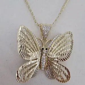 (KK #3) Large Butterfly Pendant and Chain 14k Goldplated Necklace with Sparkling Details