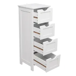 White Freestanding Wood Cupboard 4 Drawers Storage Cabinet P2 Wood 11.82x11.82x32.29 inches Easy Assembly with Mounting Accessories