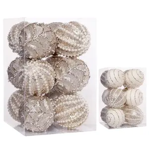 Christmas Decorations Set, Painted Foam Christmas Balls with Beaded Chain, Tree Hanging Ornaments, Holiday Home Decoration Supplies