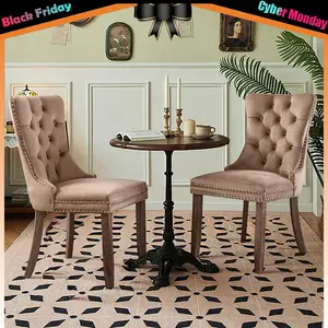 Velvet Dining Chair Set of 2 Upholstered Tufted Dining Room Chair with Nailhead Trim and Solid Legs for Kitchen, Restaurant Adjustable Modern Recliner Indoor Furniture
