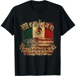[100% Cotton] Bold Mexican American Pride T-Shirt With Flag Design And Peacock Emblem.