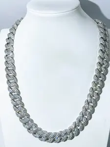 Custom lock heavy chain hip-hop style high-thickness ice crystal full diamond embossed chain VVS diamond Cuban chain necklace, luxurious rapper carnival hip-hop accessory, high-end jewelry gift