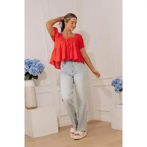 Darling Energy Eyelet Top in Scarlet