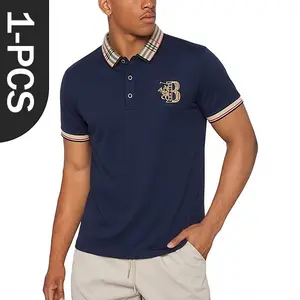 Men’s plaid polo shirt with a turn-down collar, embroidered short-sleeve golf top, men’s business casual workwear, menswear, gift for him