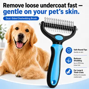 Dual-Sided Pet Slicker Brush for Dogs & Cats, Extra-Wide Deshedding Rake with Safe Round Tips for Long Hair & Thick Coat Undercoat Removal
