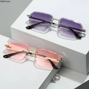 2 Pack Rimless Square Metal Sunglasses for Men Women, UV400 Protection Fashion Eyewear for Beach Travel Driving Daily Wear