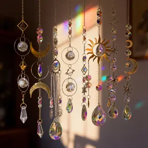 5PCS Crystal Light Catcher Hanging Wind Chime – Bohemian Rainbow Maker for Garden Patio & Window