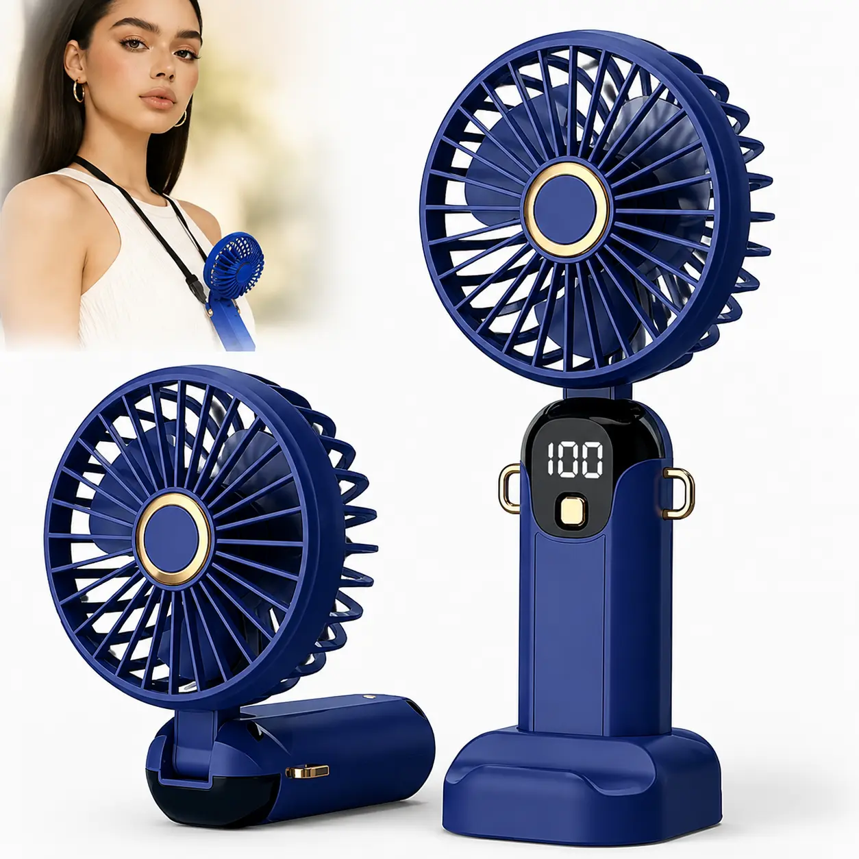 5-Speed USB Rechargeable Cordless Mini Fan - Cute Digital Display, Foldable, Silent, Pocket-Sized Handheld Fan for Commute, Heat Relief, Ladies' Birthday Gift