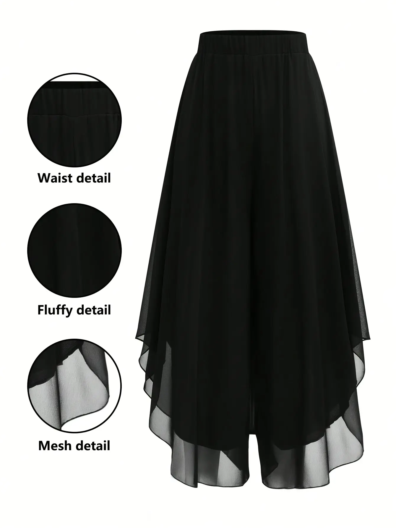 Women'S Chiffon Flared Pants - Black & Gray Asymmetrical Hem, Flowy & Stylish for Casual or Dressy Occasions, Versatile Fashion Pants |   Asymmetrical Hem Pants |   Stylish Chiffon Pants