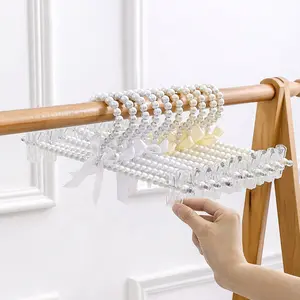 European Style Pearl Hanger Bow Pearl Trouser Press Coat Hanger for Pet Hanger Fairy Hanger with Clip Tie Rack Wedding Hanger Dress Hanger Pants Skirt Hanger
