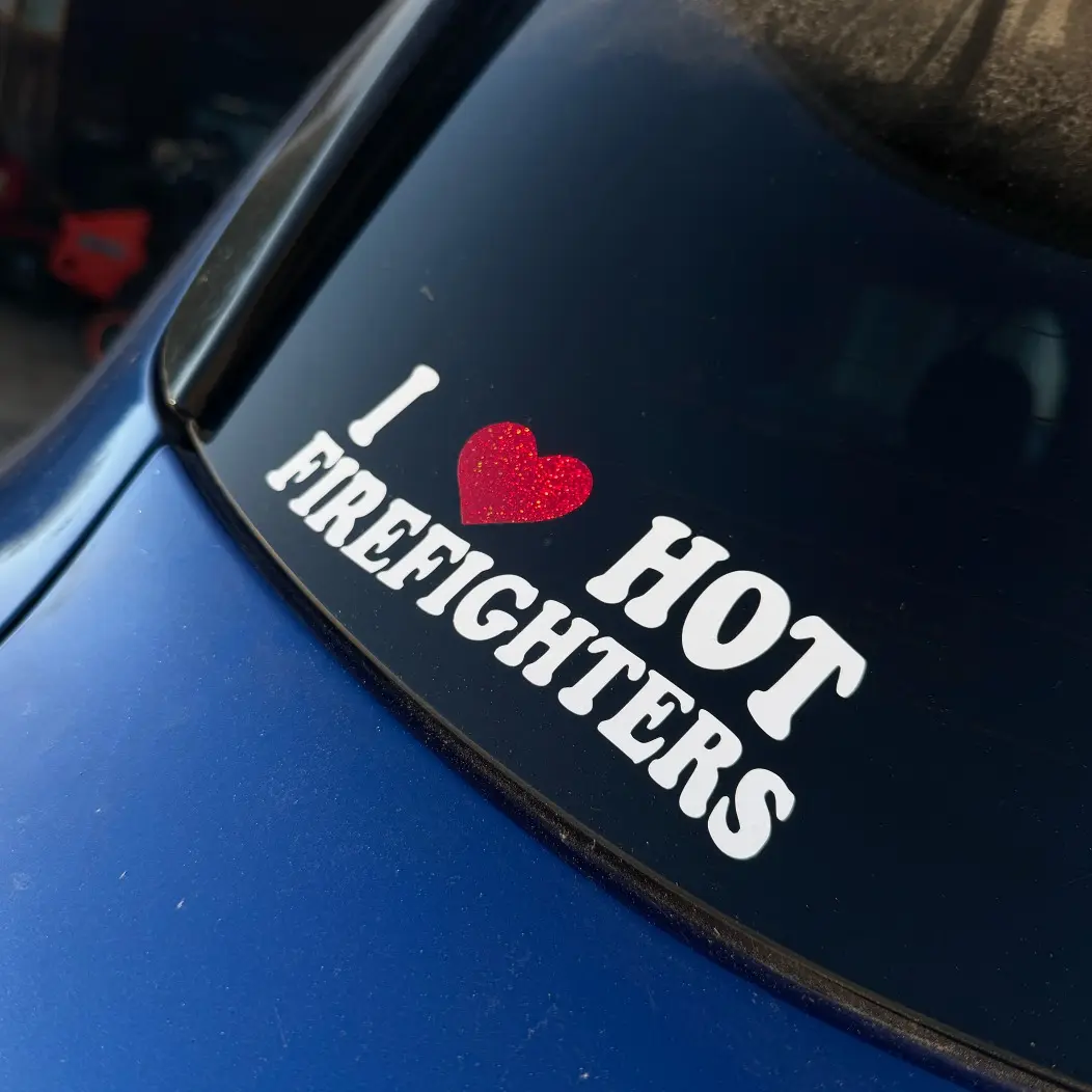 I Heart Hot Firefighters Decal for trucks or cars | 2 Color Options | Fireman Decal