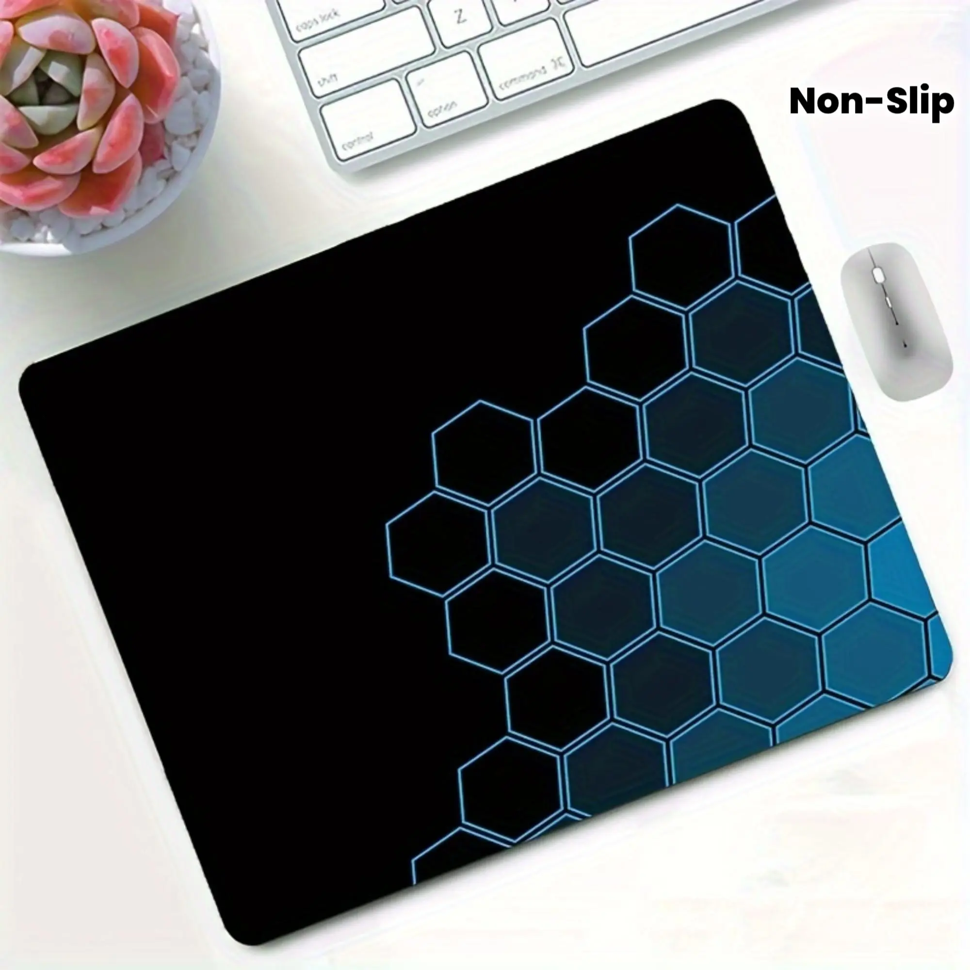 Anime-Inspired Geometric Blue Mouse Pad - Non-Slip, Durable Rubber Desk Mat for Gaming and Office Use