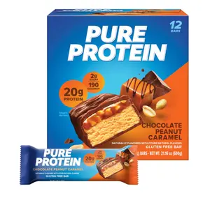 Pure Protein Chocolate Peanut Caramel Protein Bars – 20g Protein, 3g Sugar, 190 Calories (12 count) Low Sugar* High Protein Snack - Gluten Free - Perfect for a Healthy Snack