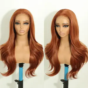 Ginger Lace Front Wigs for Women 13×4 HD Guleless Synthetic Wig Pre Plucked for Women Natural Lace Hairline Wigs for Beginner Ginner Copper Layered Hair 26inch