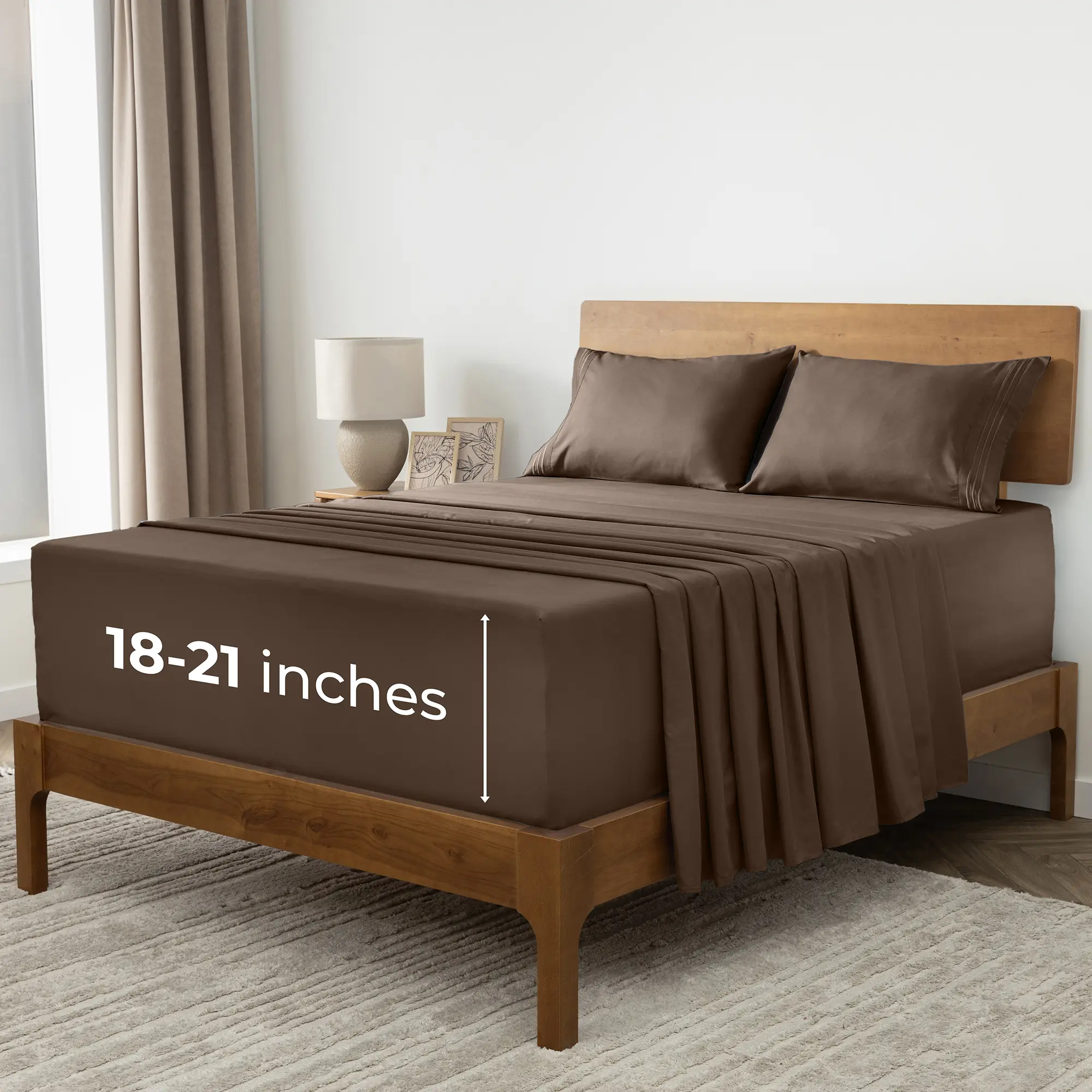 Mellanni Extra-Deep 4-Piece Iconic Bed Sheet Set - 21" Pockets, Brushed Ultrasoft Stain-Resistant Synthetic Microfiber, Cooling, Machine-Washable, Long-Lasting Bedding Accessories, Year Round Use