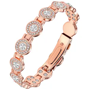 Feraco Pure Copper Bracelets for Women, Ultra Strength Magnetic Bracelet with 3800 Gauss Magnets & Sparkling Cubic Zirconia, Adjustable,Jewelry Design