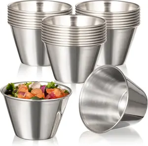 [24 Pack 4 oz Stainless Steel Dipping Sauce Cups, Reusable Metal Ramekins, Commercial Grade Condiment Bowls, Individual Portion Cups, Small Round Au Jus Cup for Home, Restaurant