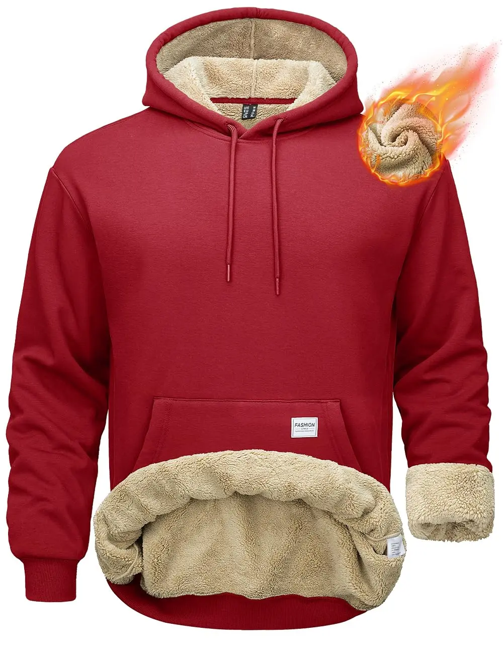 MAGCOMSEN Men's Sherpa-Lined Thermal Hoodie Sweatshirt - Menswear Tops, Casual Heavyweight Plain Fleece Pullover with Ribbed Elastic Cuffs, Kangaroo Pocket, Hem for Warm Winter