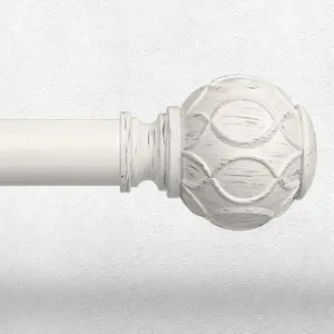 Antique White Curtain Rods for Windows 48 to 84 Inch, Adjustable Vintage Decorative 1 Inch Heavy Duty Window Treatment Rods, Rustic Farmhouse Drapery Pole Set with Boho Netted Texture Finials