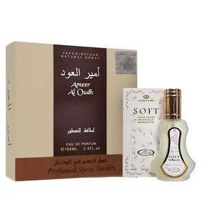 2 Pack of Ameer Al Oudh By Lattafa 2 piece set for Unisex 100ml + 100ml Deodorant Spray and Soft 35 ml perfume