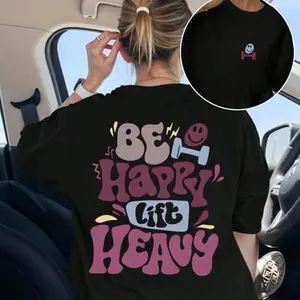 Retro 'Be Happy Lift Heavy' Gym T-Shirt | Premium 100% Cotton Heavyweight Tee | Aesthetic Bodybuilding Graphic Apparel | Vintage Groovy Fitness Top | Soft Breathable Workout Gift