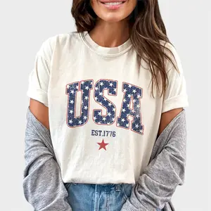 Retro Star USA Graphic Shirt, Vintage USA Tee, Est.1776, 4th of July Shirt, Patriotic USA Tshirt, Independence Day USA Tshirt, Retro USA Shirt, Graphic Women Tops, Comfy Fabric Oversized Graphic Tee, Cotton Fabric Relaxed Fit Chic Style