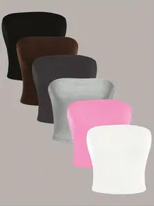 Women's Solid Color Backless Crop Tube Top, Casual Minimalist Sleeveless Strapless Top for Summer, Ladies Clothes for Daily Wear, Womenswear