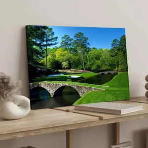 1Count Wooden Frame Canvas, Golf Course Bridge And Green Landscape, Wooden Wall Art, Living Room Decoration, Modern Art, High Definition Home Poster, Ideal Gift, Waterproof, Printing, Art, Home Decor Products