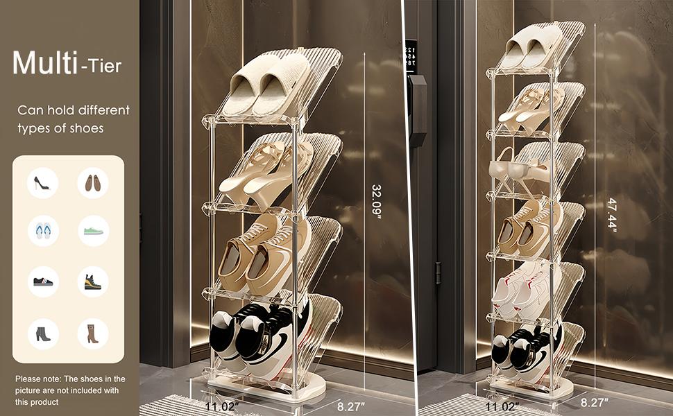 Tumecos 6-Tier Plastic Detachable Shoe Rack,Vertical Shoe Storage Organizer Holder,Free Standing Shoe Racks,Stackable Storage Shoe Cabinet,Narrow Shoe Shelf for Entryway or Bedroom,Space Saving