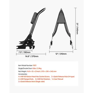 Motorcycle Backrest Sissy Bar, Compatible with Harley-Davidson Touring Models, 27-Inch Height Quick Release Detachable Passenger Backrest, Durable Metal Frame with Leather Rear Pad, Black