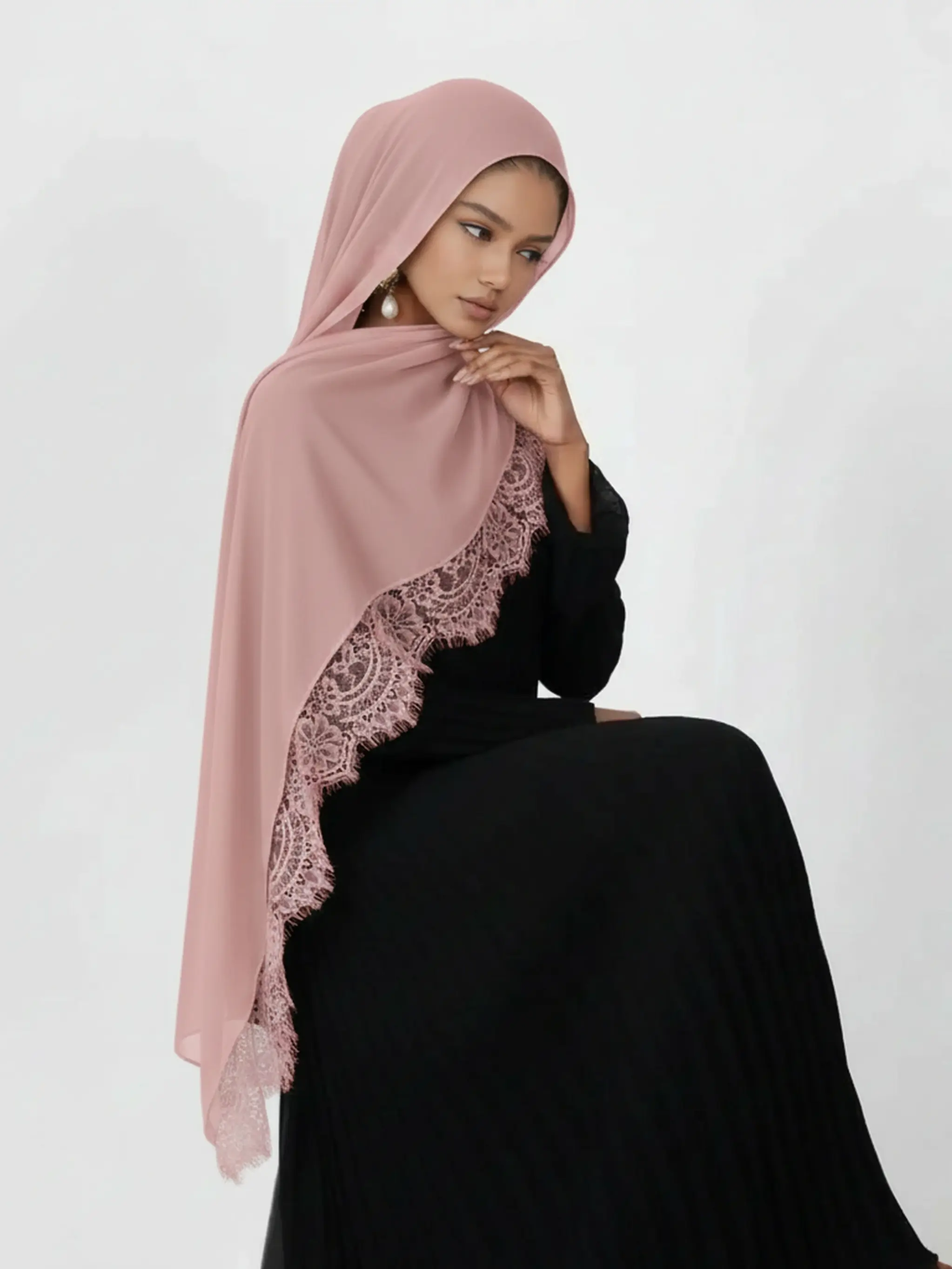 Fashionable Long Lace Edge Women's Scarf Outdoor Breathable Headscarf Hijab For Muslim Shawl Spring Summer Outdoor Scarf Daily Wear Clothing Accessory Birthday Gift