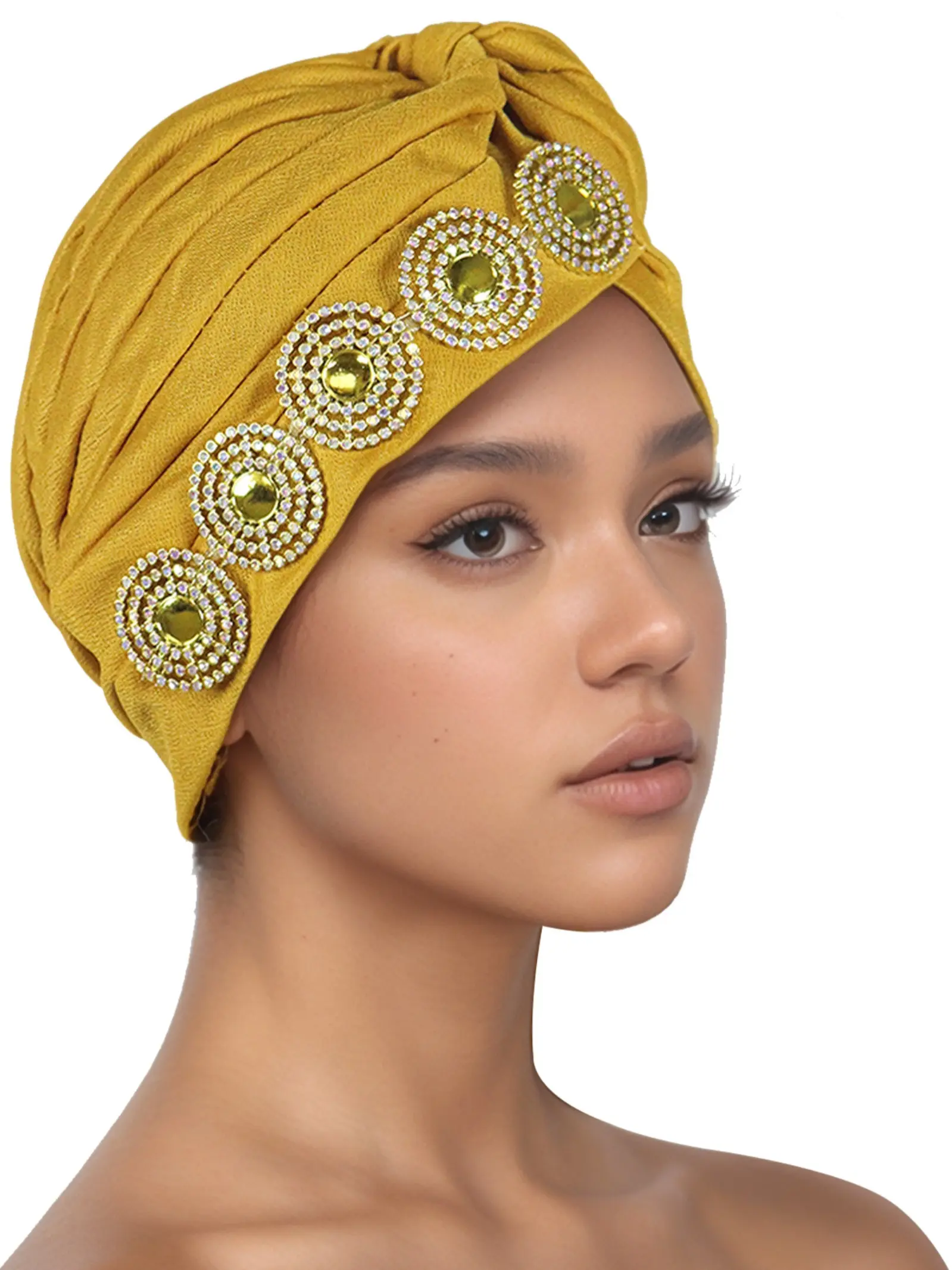 Women's Elegant Headscarf Hat Scarf Head Wrap Turban Hijab with Rhinestone Decoration, Vintage Style Knit Cap for Women, Perfect for Evening Events & Fashion Shows