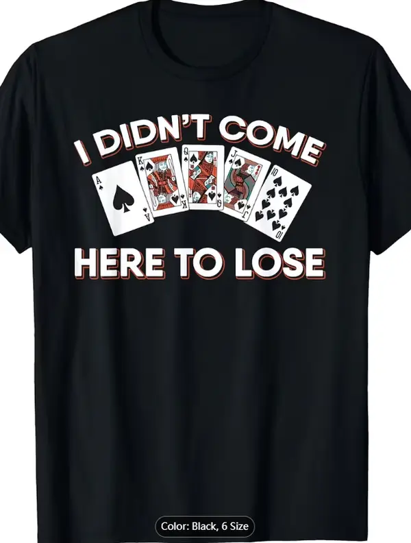 Men's And Women's Retro Texas Hold'em Poker T-Shirt - of Spades & Card Suits Graphic Tee, Machine Washable Round Neck Casual Shirt Suitable for Poker Nights, Tournaments, Casual Attire - Male Apparel