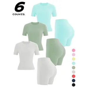 Women's Two-piece Set, Solid Color Tee & High Waist Skinny Shorts Tracksuit Set, Sporty Casual Breathable Set for Yoga Gym, Ladies Summer Sportswear, Activewear, Workout Running Clothes