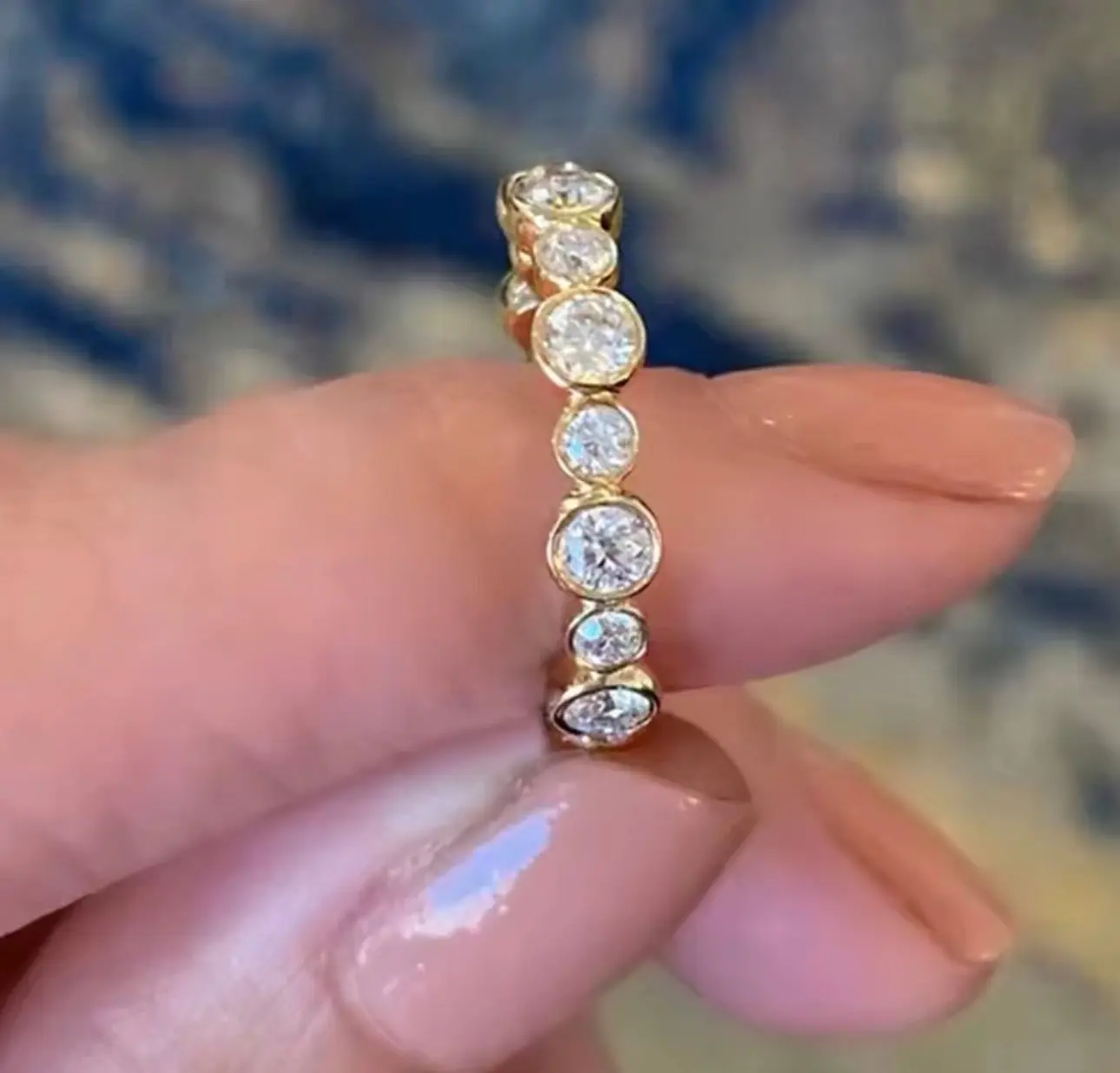 Women's Gold-Plated Crystal Ring Stack, Dainty Diamond Alternative with Round CZ, Silver Metal Band Rings, Crystal Rings