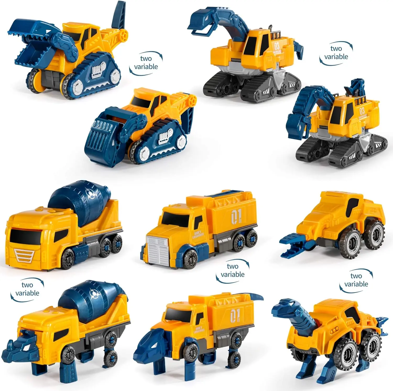MIEBELY Unisex 5-in-1 Transforming Robot Construction Vehicle Set, BPA-Free STEM Learning Building Kits with Sturdy Connectors, Easy DIY Assembly, Sound Effects, Educational Toys for 4-6 Years (8.26 x 5.9 x 14.96 inches)