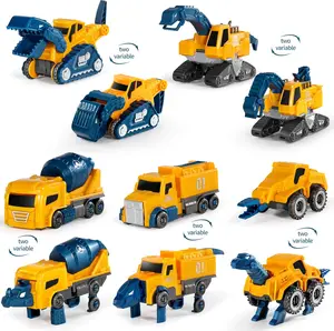 MIEBELY Unisex 5-in-1 Transforming Robot Construction Vehicle Set, BPA-Free STEM Learning Building Kits with Sturdy Connectors, Easy DIY Assembly, Sound Effects, Educational Toys for 4-6 Years (8.26 x 5.9 x 14.96 inches)