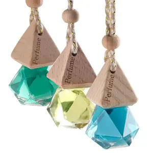 Fillable Car Essential Oil Diffuser, Empty Car Air Freshener Pendant Perfume Scented Bottle - Transparent Glass Bottle with Wooden Lid and Rope, Car Perfume Decoration. The fragrance will last for about 90 days.